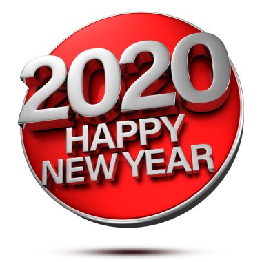 Happy New Year 2020 3d render kırmızı bir daire üzerine yerleştirilir.