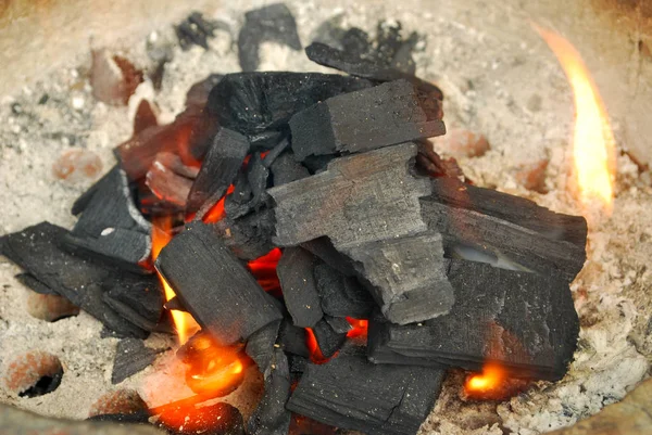 Incendio Antiguo Usando Carbón Vegetal Madera — Foto de Stock