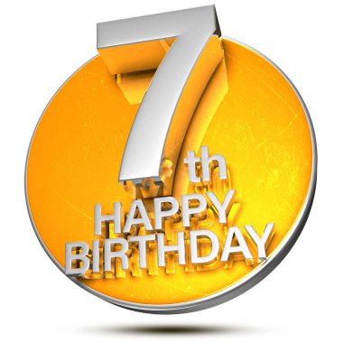 7 3d beyaz arka plan arkasında turuncu daire üzerinde render . (Kırpma Yolu ile).