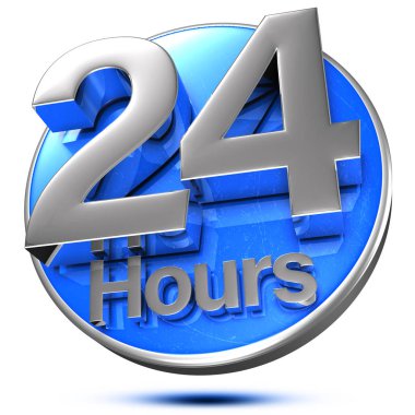 24 Hours 3d rendering on the blue circle behind the white background .(with Clipping Path). clipart