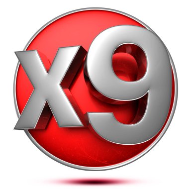 x9 3D rendering on the red circle behind the white background .(with Clipping Path). clipart