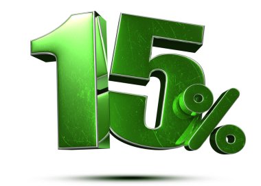 Beyaz arka planda% 15 yeşil 3D görüntüleme. (Kırpma Yolu ile).