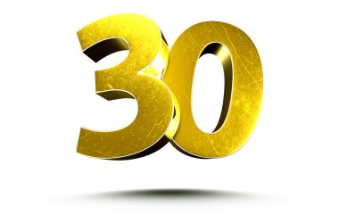 Beyaz arka planda izole edilmiş 3D Altın Numara 30. (Kırpma Yolu ile).
