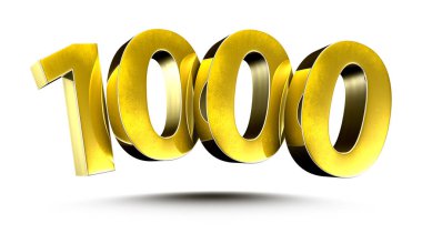 3D illüstrasyon Numarası 1000 Gold beyaz arka planda izole edildi. (Kırpma Yolu ile)