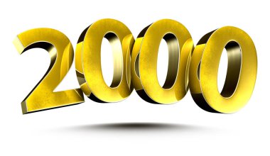 3D illüstrasyon Numbers 2000 Gold beyaz arka planda izole edildi. (Kırpma Yolu ile)