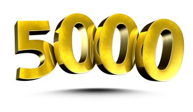 3 boyutlu illüstrasyon Numarası 5000 altın beyaz arka planda izole edilmiş. (Kırpma Yolu ile)