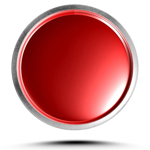 Boyutlu Resimleme Kırmızı Düğme Paslanmaz Kenarı Beyaz Arka Planda Izole — Stok fotoğraf