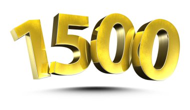 3D illüstrasyon Numarası 1500 Gold beyaz arka planda izole edildi. (Kırpma Yolu ile)