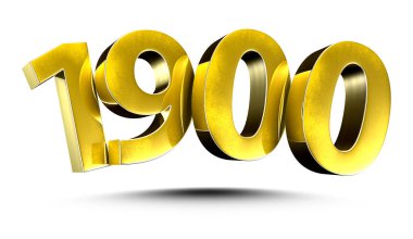 3D illüstrasyon Numarası 1900 Gold beyaz arka planda izole edildi. (Kırpma Yolu ile)