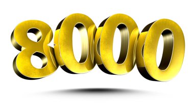 3D illüstrasyon Numarası 8000 Gold beyaz arka planda izole edildi. (Kırpma Yolu ile)