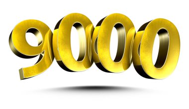 3D illüstrasyon Numarası 9000 Gold beyaz arka planda izole edildi. (Kırpma Yolu ile)