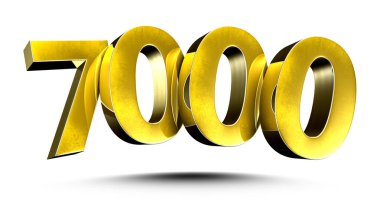 3D illüstrasyon Numarası 7000 Gold beyaz arka planda izole edildi. (Kırpma Yolu ile)