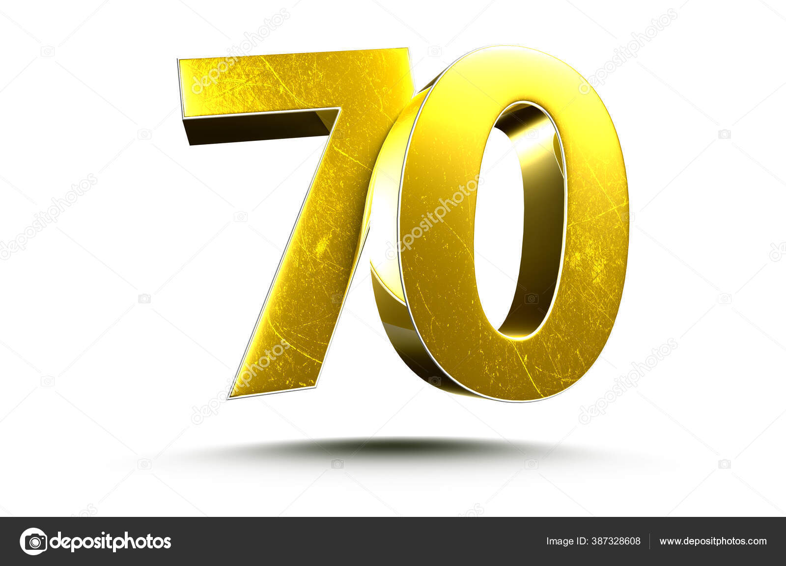 3D illustration Golden number 70 isolated on a white background