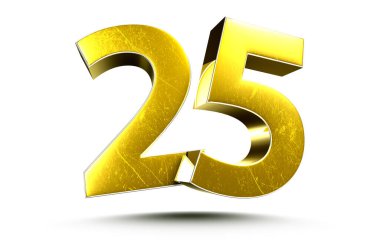 Beyaz arka planda izole edilmiş 3D Altın Numara 25. (Kırpma Yolu ile).