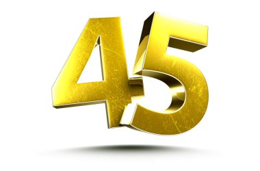 3D illustration Golden number 45 isolated on a white background.(with Clipping Path). clipart