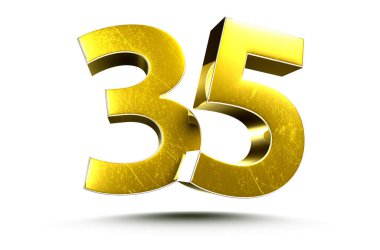Beyaz arka planda izole edilmiş 3D Altın Numara 35. (Kırpma Yolu ile).