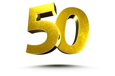 Beyaz arka planda izole edilmiş 3D Altın Numara 50. (Kırpma Yolu ile).