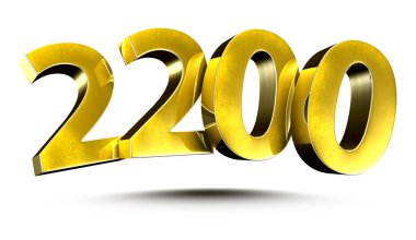 3D illüstrasyon Numarası 2200 Gold beyaz arka planda izole edildi. (Kırpma Yolu ile)