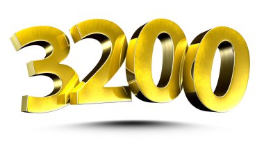 3B illüstrasyon Numarası 3200 Gold beyaz arka planda izole edildi. (Kırpma Yolu ile)