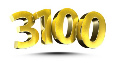 3D illüstrasyon Numarası 3100 Gold beyaz arka planda izole edildi. (Kırpma Yolu ile)