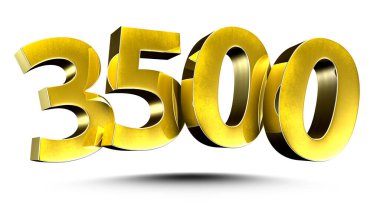 Beyaz arka planda 3500 altın izole edilmiş 3 boyutlu illüstrasyon. (Kırpma Yolu ile)