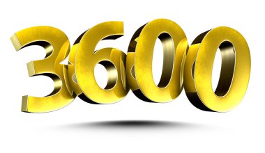 Beyaz arka planda izole edilmiş 3600 Altın 3D illüstrasyon. (Kırpma Yolu ile)