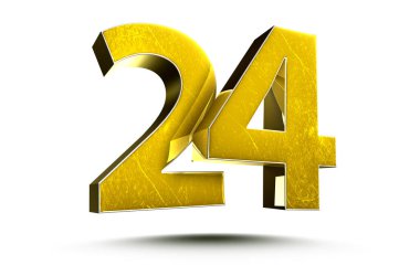 Beyaz arka planda izole edilmiş 3D Altın Numara 24. (Kırpma Yolu ile).