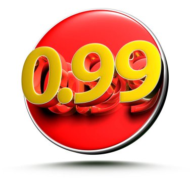 Beyaz arka planda izole edilmiş 3B Altın numara 0.99. (Kırpma Yolu ile).