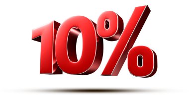 3D çizim% 10 kırmızı, beyaz arka planda izole. (Kırpma Yolu ile).