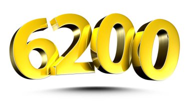 Beyaz arka planda izole edilmiş 3D altın numara 6200. (Kırpma Yolu ile).