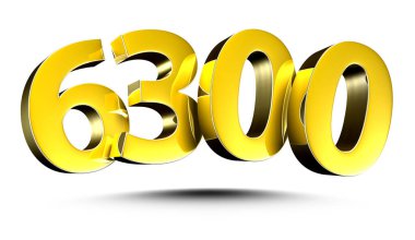 Beyaz arka planda izole edilmiş 3D Altın Numara 6300. (Kırpma Yolu ile).