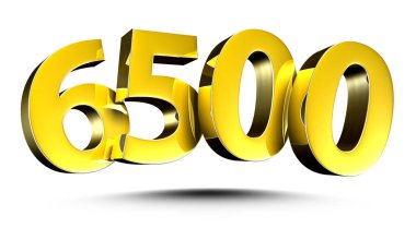 Beyaz arka planda izole edilmiş 3D Altın Numara 6500. (Kırpma Yolu ile).