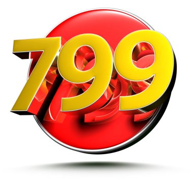 Beyaz arka planda izole edilmiş 3D resimli Altın numara 799. (Kırpma Yolu ile).