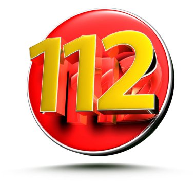 Beyaz arka planda izole edilmiş 3B Altın Numara 112. (Kırpma Yolu ile).