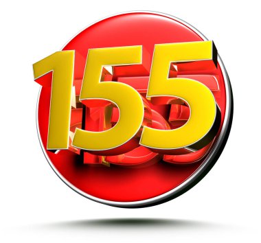 Beyaz arka planda izole edilmiş 3D Altın Numara 155. (Kırpma Yolu ile).