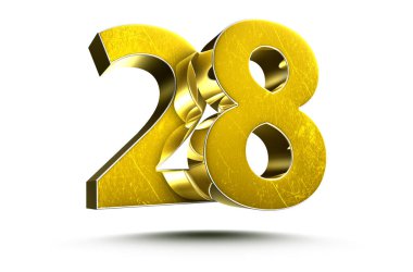 Beyaz arka planda izole edilmiş 3D Altın Resim numarası 28. (Kırpma Yolu ile).