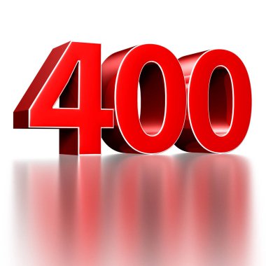 3D illüstrasyon kırmızı numara 400 beyaz arka planda izole edilmiş bir yansıma var. (Kırpma Yolu ile).