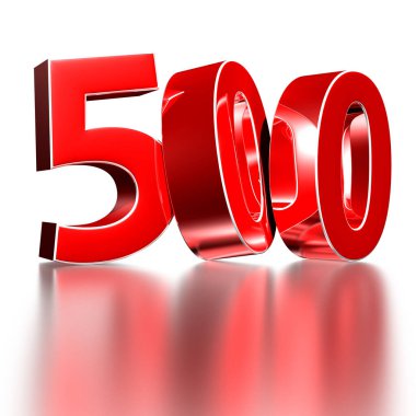 Beyaz arka planda izole edilmiş 3D illüstrasyon kırmızı numara 500 bir yansıma var. (Kırpma Yolu ile).