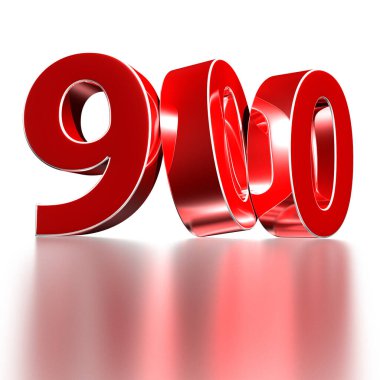 Beyaz arka planda izole edilmiş 3D kırmızı 900 numara bir yansıma var. (Kırpma Yolu ile).