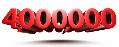 Beyaz arka planda 3 boyutlu 4 milyon kırmızı görüntü izole edildi. (Kırpma Yolu ile).