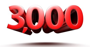 Beyaz arka planda 3 boyutlu illüstrasyon 3000 kırmızı izole edilmiş. (Kırpma Yolu ile).