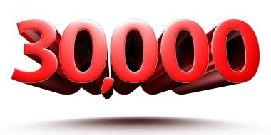 3D illüstrasyon 30000 kırmızı beyaz zemin üzerinde izole. (Kırpma Yolu ile).
