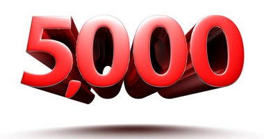 Beyaz arka planda 3 boyutlu 5.000 kırmızı çizim. (Kırpma Yolu ile).