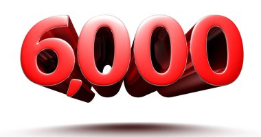 3D illüstrasyon 6000 kırmızı beyaz zemin üzerinde izole edilmiş. (Kırpma Yolu ile).