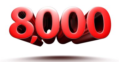 3D illüstrasyon 8000 kırmızı beyaz zemin üzerinde izole. (Kırpma Yolu ile).