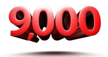 3D çizim 9000 kırmızı beyaz zemin üzerinde izole edilmiş. (Kırpma Yolu ile).