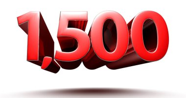 Beyaz arka planda izole edilmiş 3D resim 1500 kırmızı. (Kırpma Yolu ile).