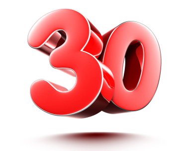 Beyaz arka planda 3 boyutlu illüstrasyon 30 kırmızı izole edilmiş. (Kırpma Yolu ile).