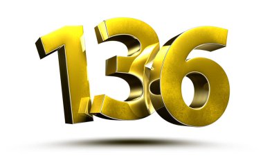 Beyaz arka planda izole edilmiş 3D illüstrasyon numarası 136 Gold. (Kırpma Yolu ile)