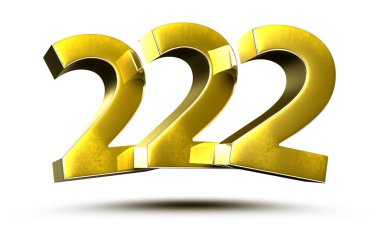 3D illüstrasyon Numarası 222 Gold beyaz arka planda izole edildi. (Kırpma Yolu ile)